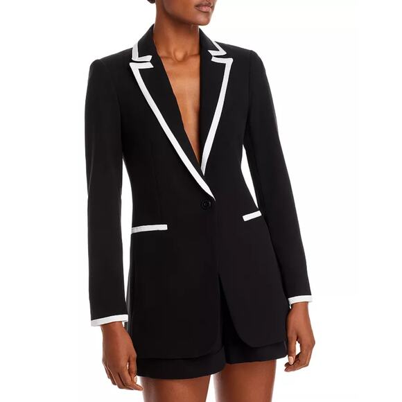 Alice + Olivia BREANN Fitted Contrast Trim Blazer in Black White 0 NWOT $495 - Picture 1 of 16